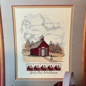 Leisure Arts Leaflet Little Red Schoolhouse Cross Stitch Pattern Americana VTG